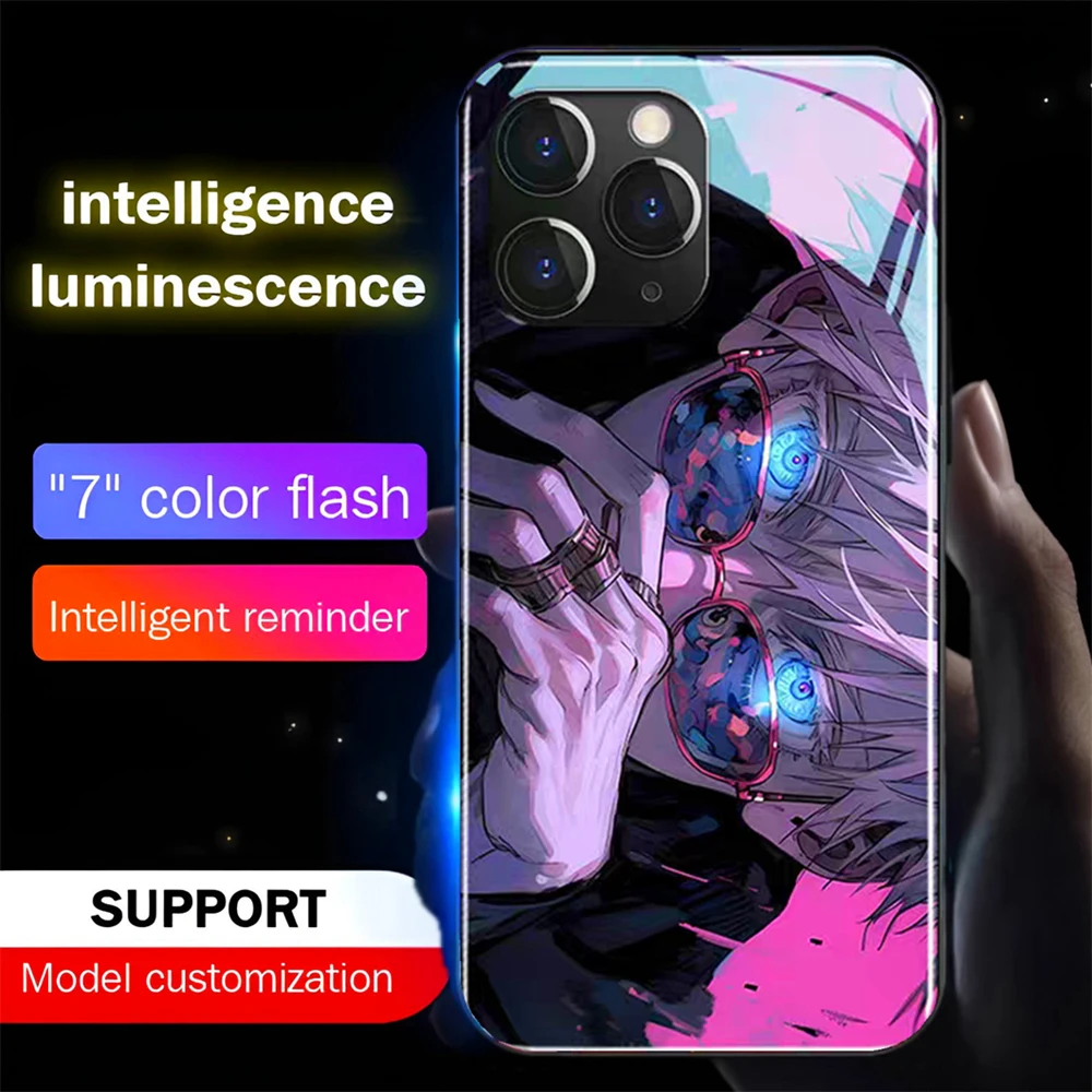 2026 Beliebte Anime-Soundsteuerung LED-Blitzgehäuse Leuchtende Glasabdeckung für iPhone Air 18 17 16 E 15 14 13 12 11 Pro Max XR XS Plus