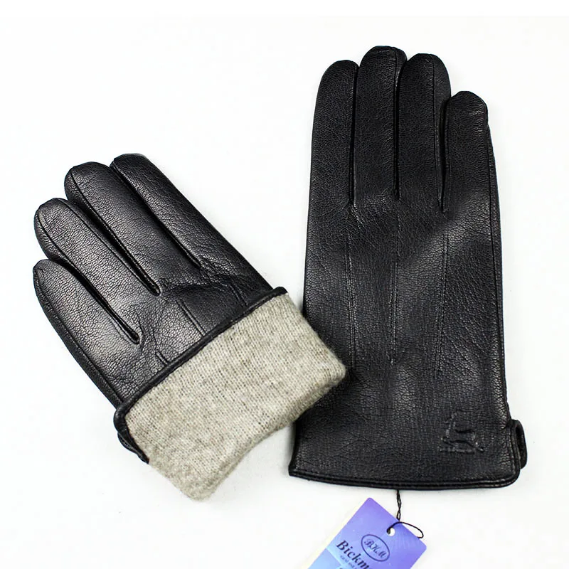 Guantes Leather Gloves Male Deerskin Fashion Stripes Style Wool Lining Spring And Autumn Warm leather gloves