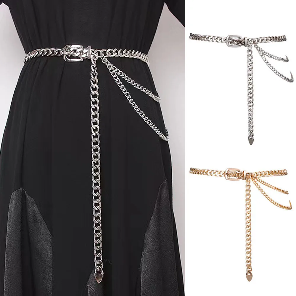 

Punk Style Metal Chain Belt Gold Silver Waist Chain Dress Jeans Waistband Multi Layer High Waist Body Chain Tassels Belt Vintage