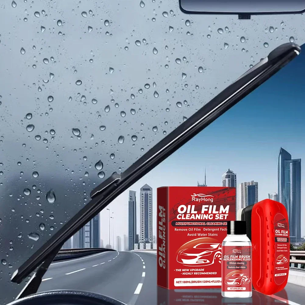 120ml Car Glass Oil Film Cleaner Kit Brush + Hydrophobic Remover for Windshield Windows Ceramic Tiles & Stainless Steel