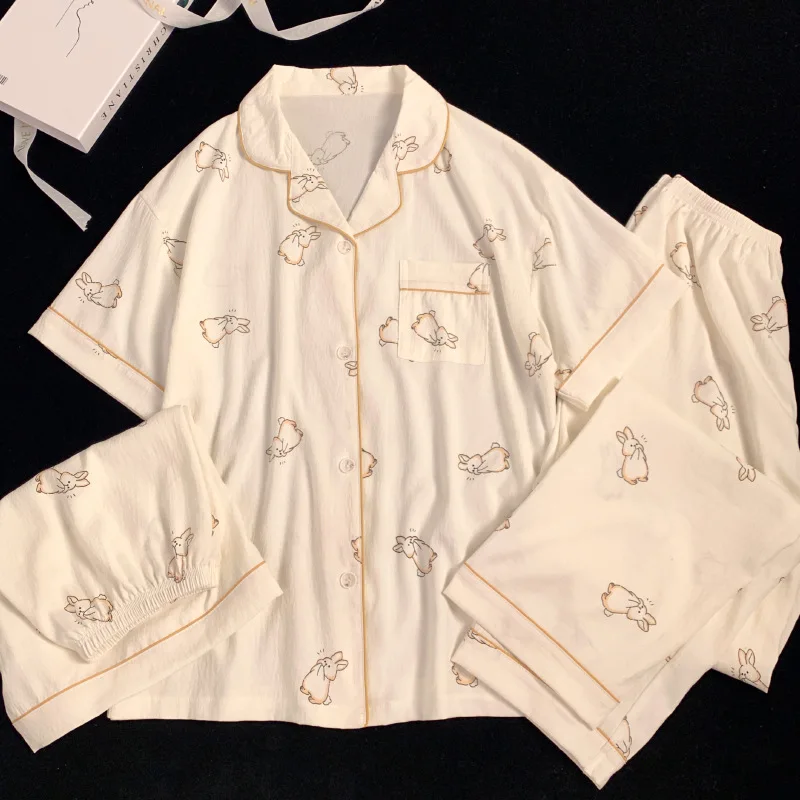 بيجامة نسائية كورية جديدة بسيطة مطبوعة على شكل أرن...