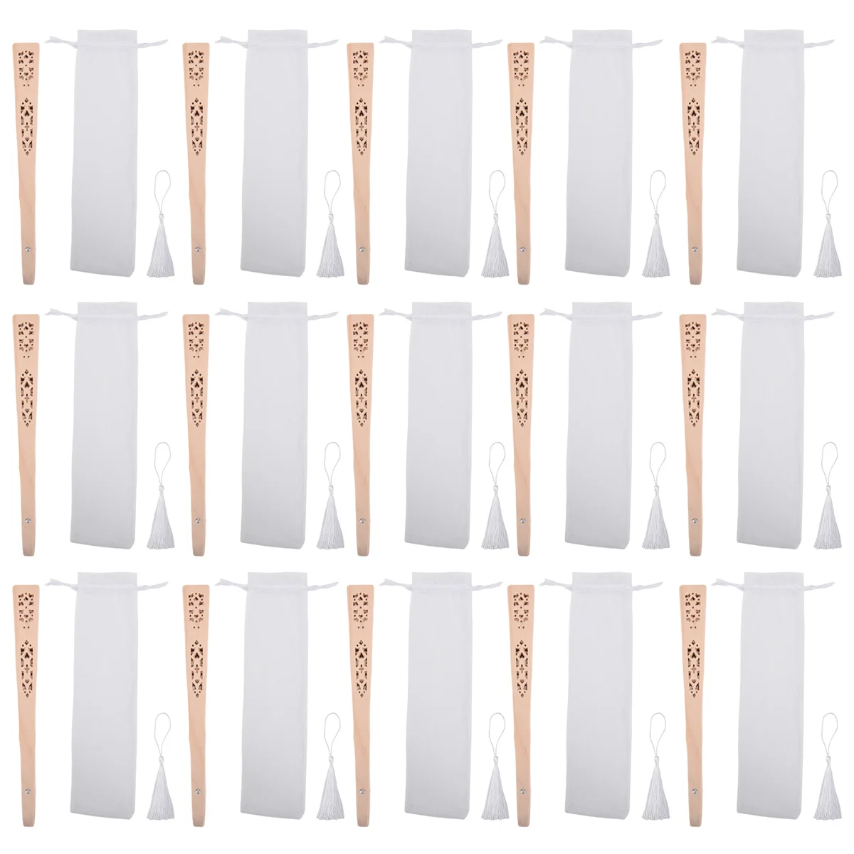 

60 Pieces Wooden Fans Hand Held Folding Fans Vintage Chinese Fans Hollow Pattern with White Tassel for Wedding Guest