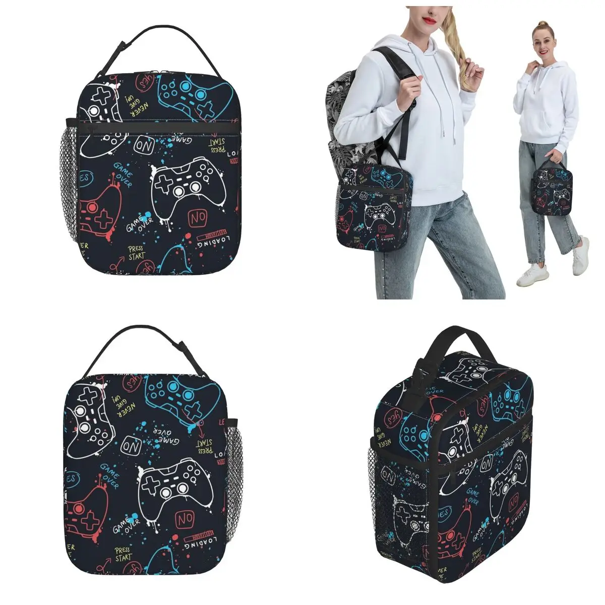 Video Game Controller Pattern Merch Insulated Lunch Bag For Outdoor Food Storage Bag Portable Cooler Thermal Lunch Boxes