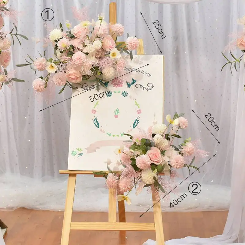Pink Color Artificial Flowers For Wedding Decoration Welcome Sign Floral Arrangement Wedding Arch Flower Row Background Pink