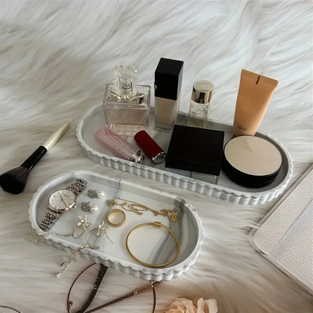 1 Pack Dressing Table Oval Storage Tray Countertop Soap Dispenser Tray Bathroom Countertop Silicone Hand Sanitizer Shampoo and Perfume Storage Jewelry Display Tray