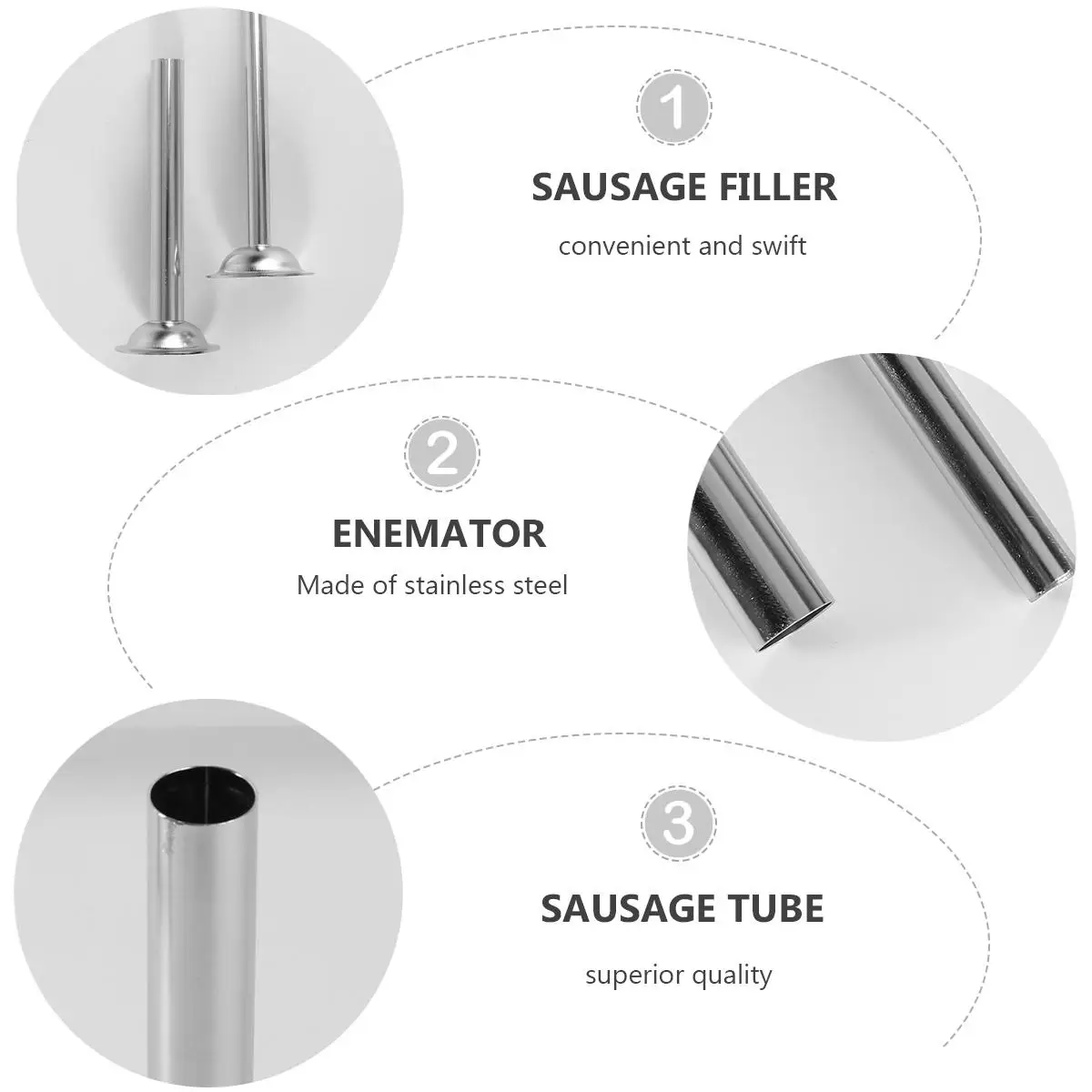 2 PCS/Set Sausage Filler Tubes Stuffer Steel Household Making Accessories Stuffing Performance