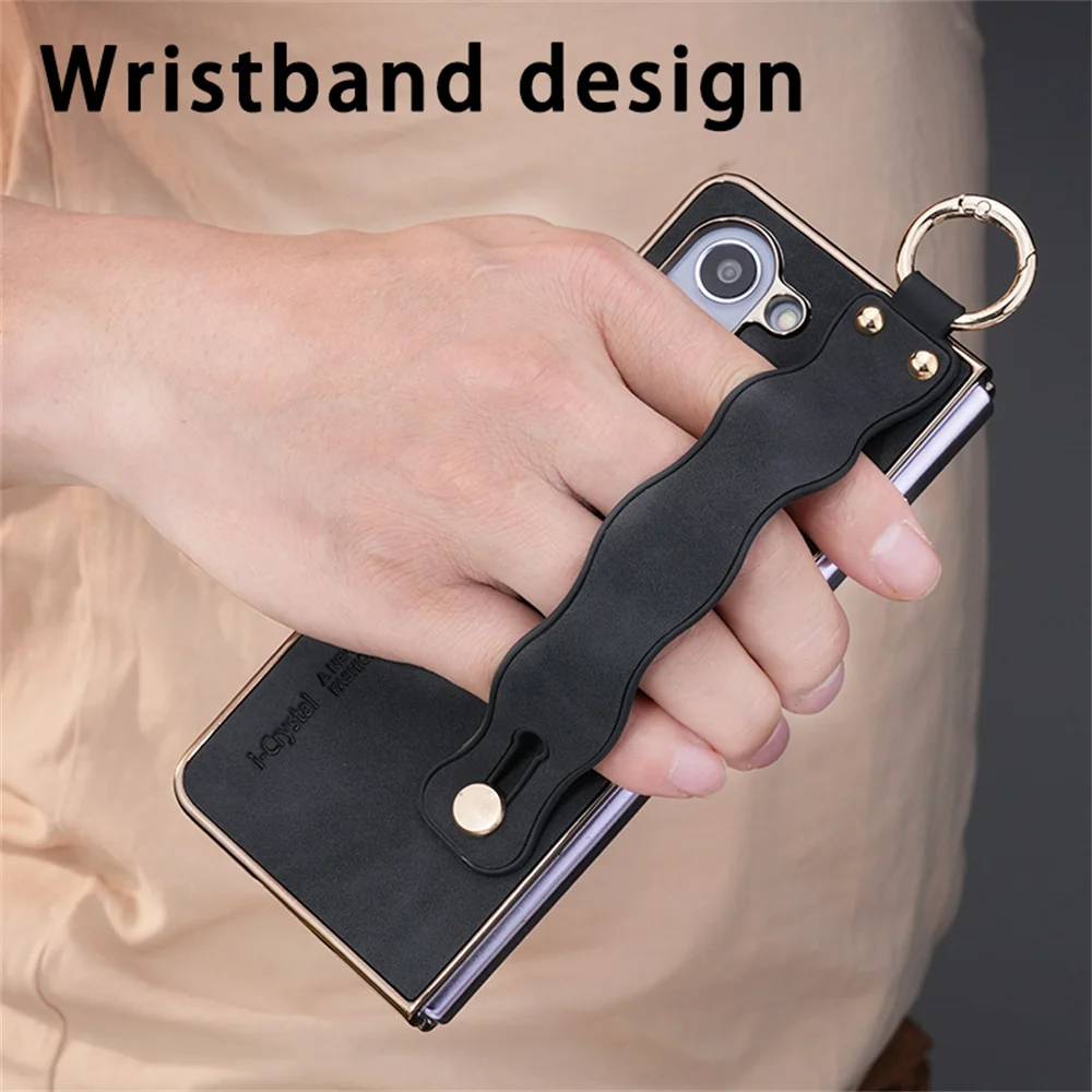 Fashion Wave Wristband Leather Folding Case with Ring Buckle Holder
