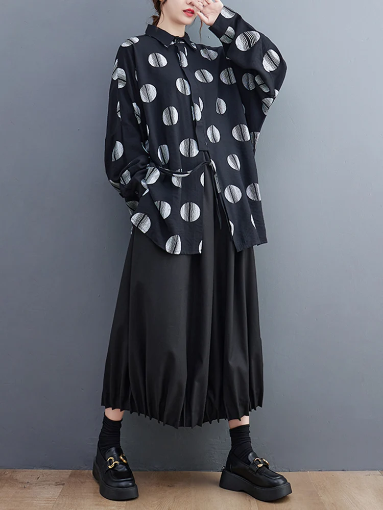 Oversized Polka Dot Print Shirt Women New Long Sleeve Loose Casual Vintage Blouse Top Femme Fashion Clothing Spring Autumn 2025