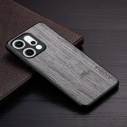 Luxury Bamboo Wood Pattern Leather Phone Case Cover, Compatible with Oppo Reno Series for OPPO Reno14 F (Light Gray)