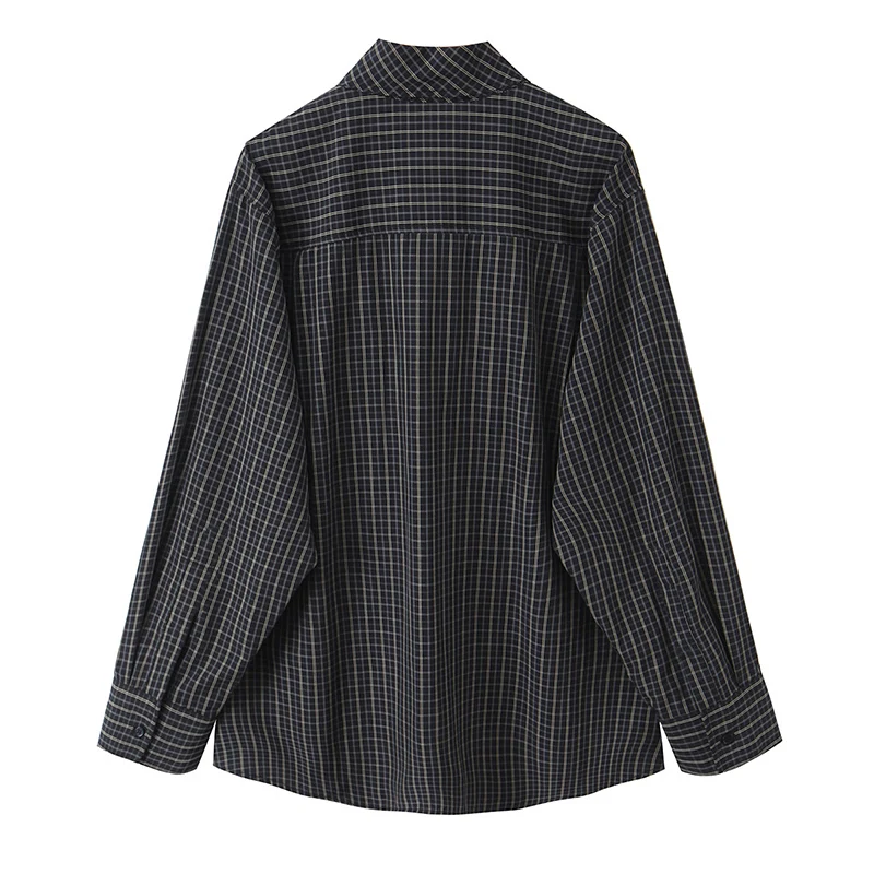 Chic Fashion Check Shirts for Women 2025 New Long Sleeve Scarf Collar Women's Casual Loose Simple Style Shirt And Blouse Tops