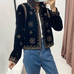 Women's Replica Ethnic Style Heavy Industrial Embroidered Sequin Decorated Jacket Velvet Short Cardigan Autumn and Winter Women