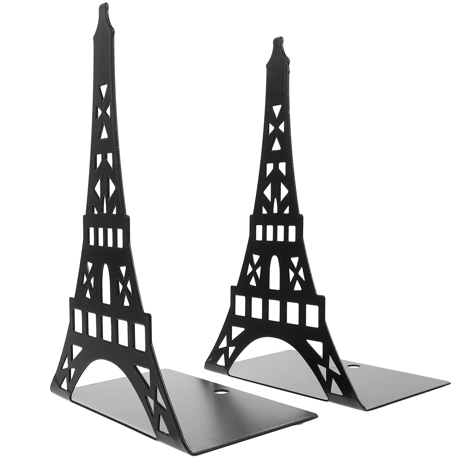 

Bookend Tabletop Decor Holders Non-Slip Bookends File Implement Reusable Hollow-out Art Metal Tower Shape Stands