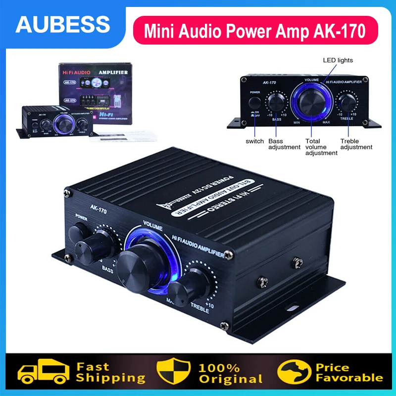 2023 New Mini Audio Power Amp AK-170 Wireless HiFi Stereo Audio Power Amplifier 200W+200W With RCA Input Home Car Amplifiers