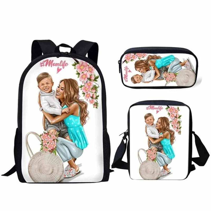 Popular Super Mom Life Daughter 3D Print 3pcs/Set pupil School Bags Laptop Daypack Backpack Inclined shoulder bag Pencil Case