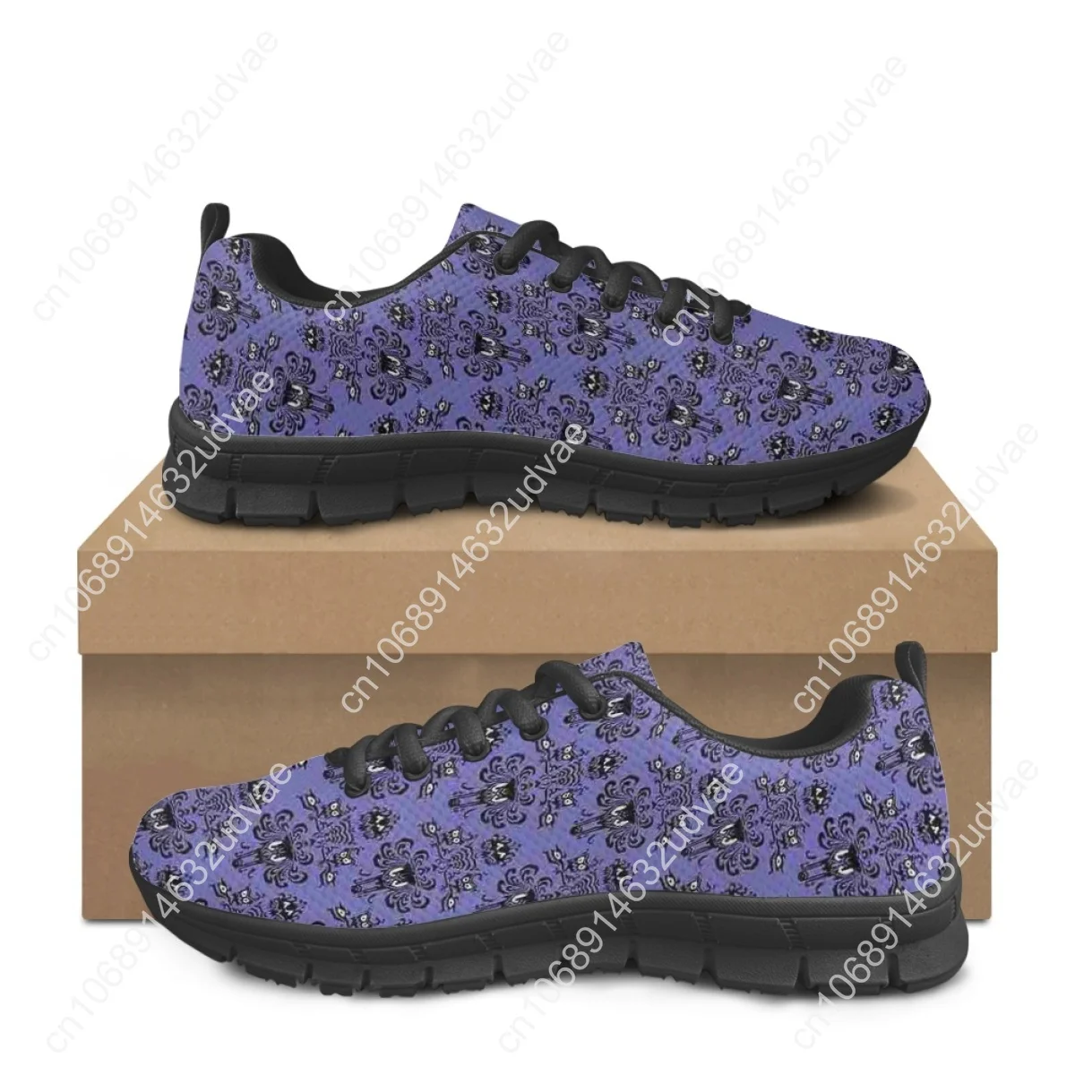 2023 Casual Shoes For Women Purple Haunted Mansion Print Running Jogging Lace Up Workout Ladies Sneakers Flats Shoes
