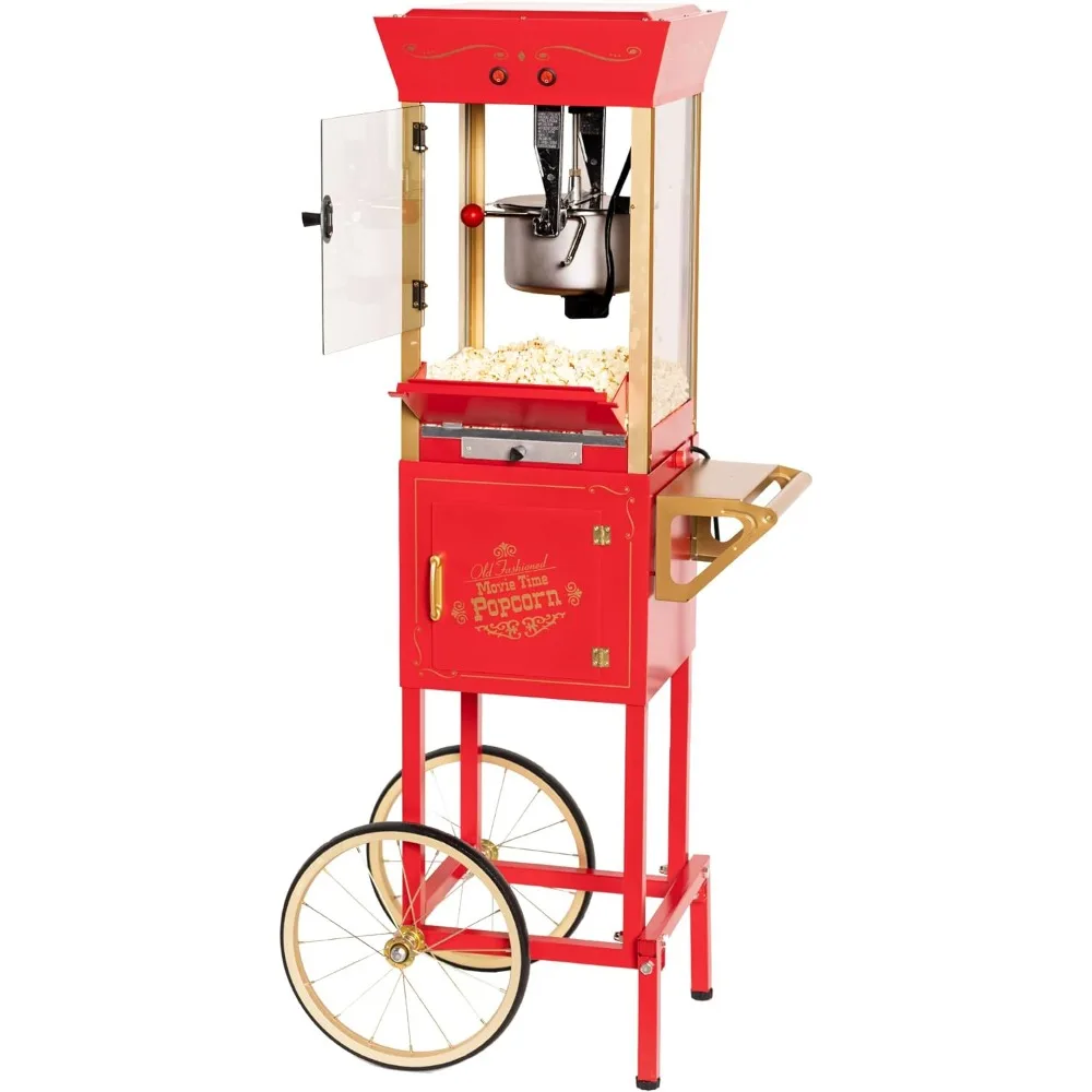 Popcorn Maker Machine, Professional Cart With 8 Oz Kettle Makes Up to 32 Cups, Vintage Popcorn Machine Movie Theater Style-Red