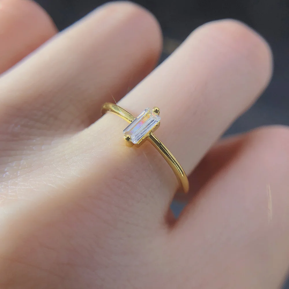 Einfache Quadratische Kristall Ring für Frauen Gold Farbe Stapeln Dainty Ringe Korean Fashion Minimalistischen Schmuck Großhandel KAR185 – Detail 5