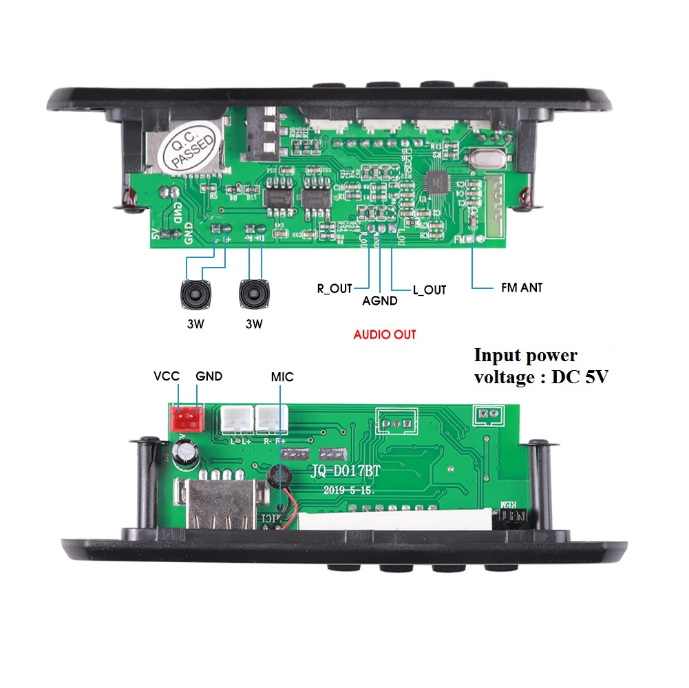 MP3 MP4 Player Wireless Bluetooth 5.0 12V Car MP3 WMA Decoder Board 5V Audio Module USB AUX TF FM Radio Module 2*3W Amplifier