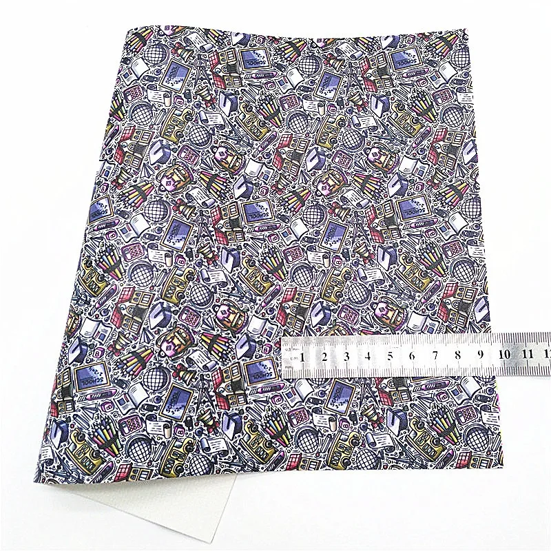 School Bags Books Custom Synthetic Leather Sheets Smooth Glitter Leather Flowers Printed Faux Leather For Bows DIY 21x29CM Q1240