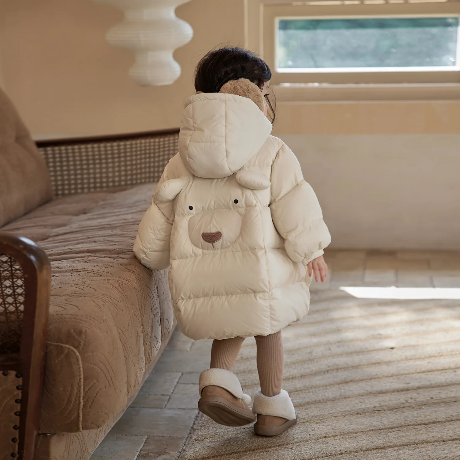 Winter Girls 3-10 Years Cute Bear Thick Warm Hooded Parkas Kids Children Coat Outerwear Two Colors
