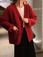 Loose Large Size Cashmere Sweater Coat Women Korean Mid Length 100% Pure Merino Wool Knit French Cardigan Autumn/Winter Jacket 1