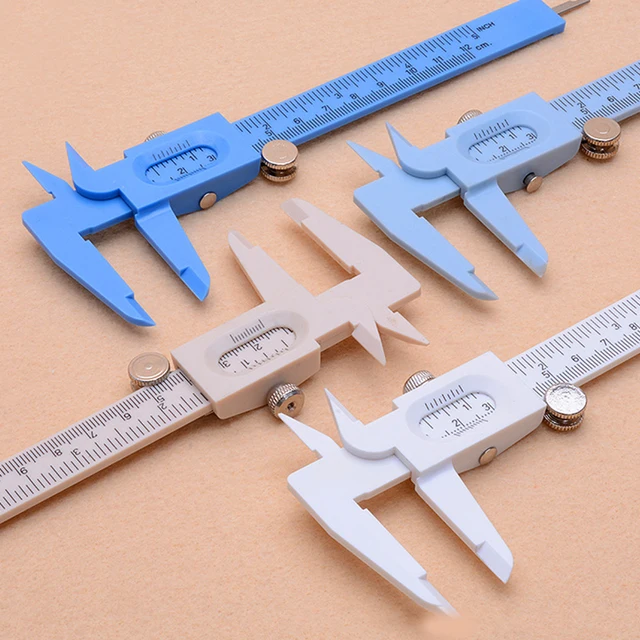 Double Rule Scale Plastic Vernier Caliper Measuring Student Mini Tool Ruler 5