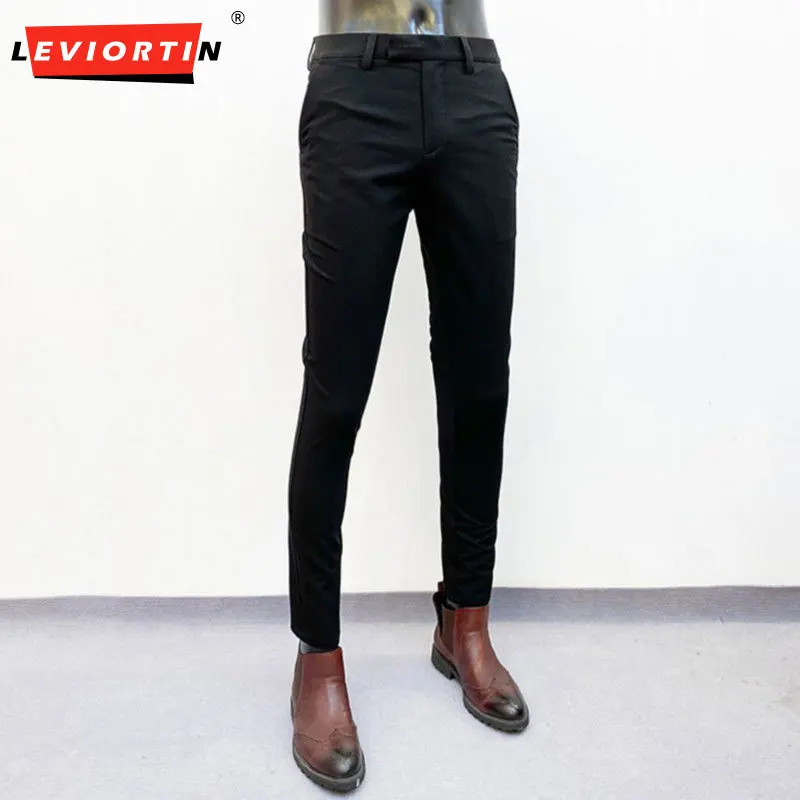 

Костюмные брюки для мужчин, минималистичные облегающие однотонные деловые повседневные брюки корейской версии, модная мужская одежда