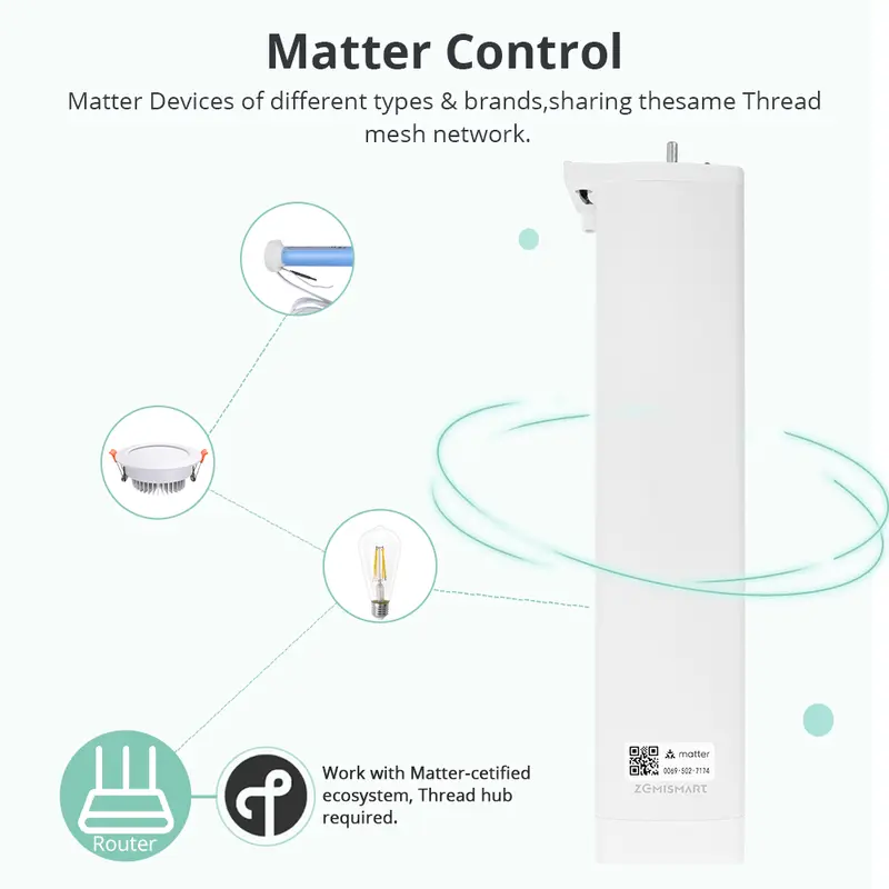Zemismart Matter Over Thread Smart Curtain Motor Google Home App Samrtthings App Control Automatic Curtain System - Image 2