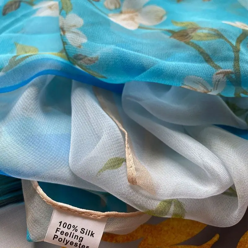 Modischer Luxus Leichtgewichtiger Seidendruck-Schal Damen Aprikosen-Blumen Seiden-Turban Kopftuch Femme Wickeltuch Foulard für Tägliches Tragen – Detail 8