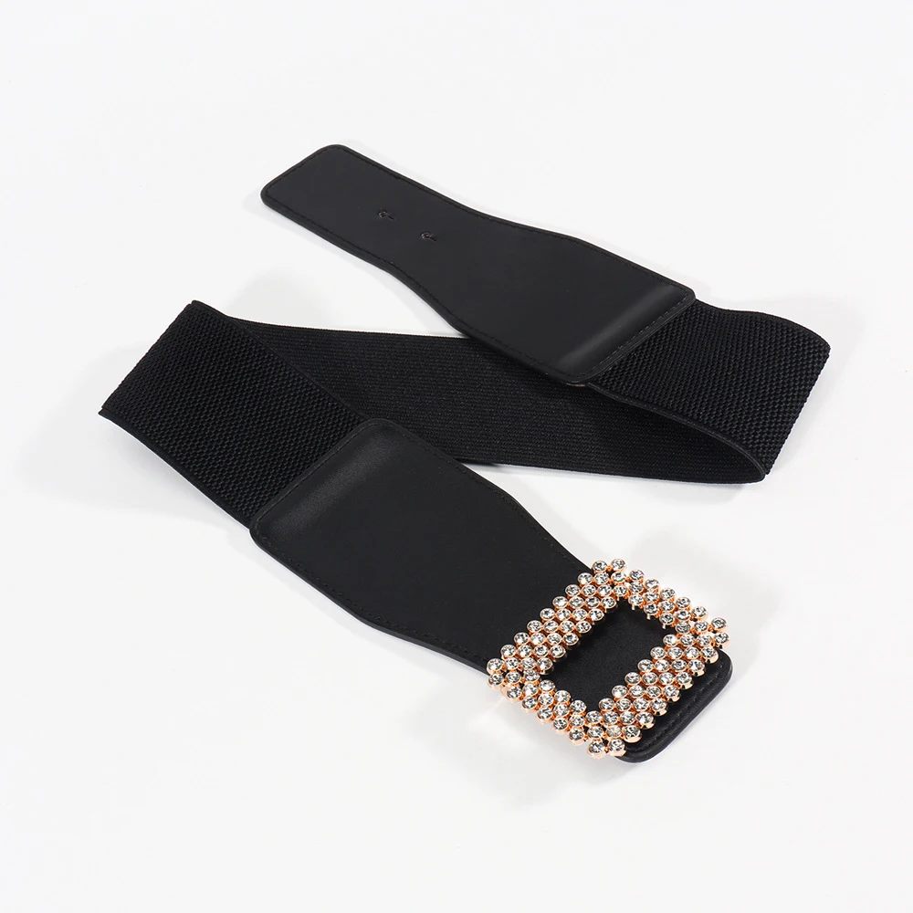 

Rhinestone Square Buckle Elastic Belt Glitters With Diamond Wide Waistband Luxury Designer Belts For Women SCM0058