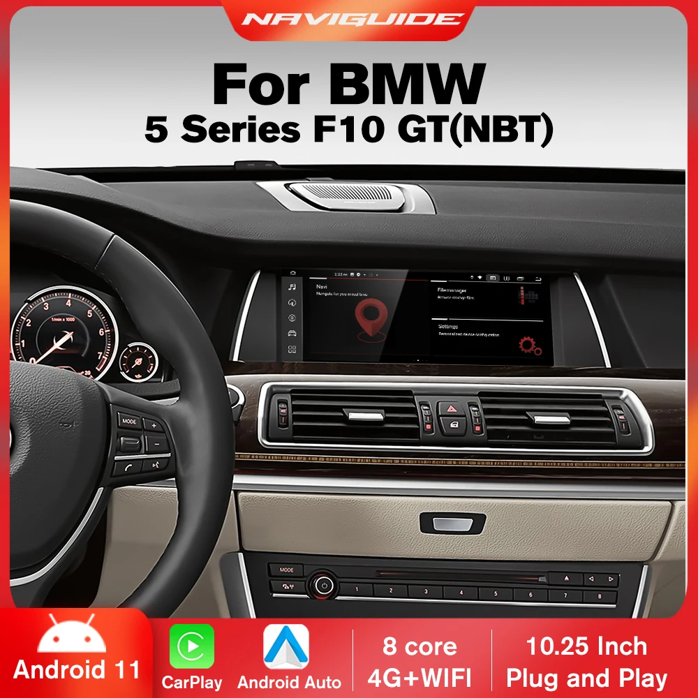 

NAVIGUIDE 2Din 10.25'' Android 11 For BMW 5 Series F10 GT 2011-2016 NBT Car Radio GPS Navigation Multimedia AUTO Carplay