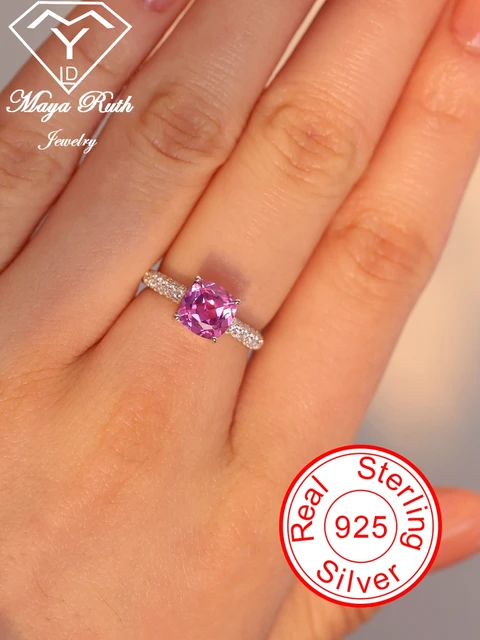 Lab Created Pink Sapphire Square Halo Ring Real 925 Sterling