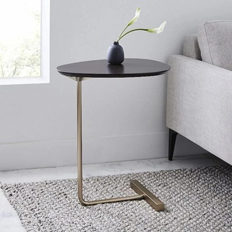 Simple Modern Side Table Iron Art Sofa Corner Table Lazy Bedside Reading Oval Coffee Tea Solid Wood Counter Top