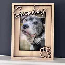 Customized Wooden Dog Photo Frame - Personalized Pet Commemorative Gift with Name and Date Engraving (Large size)