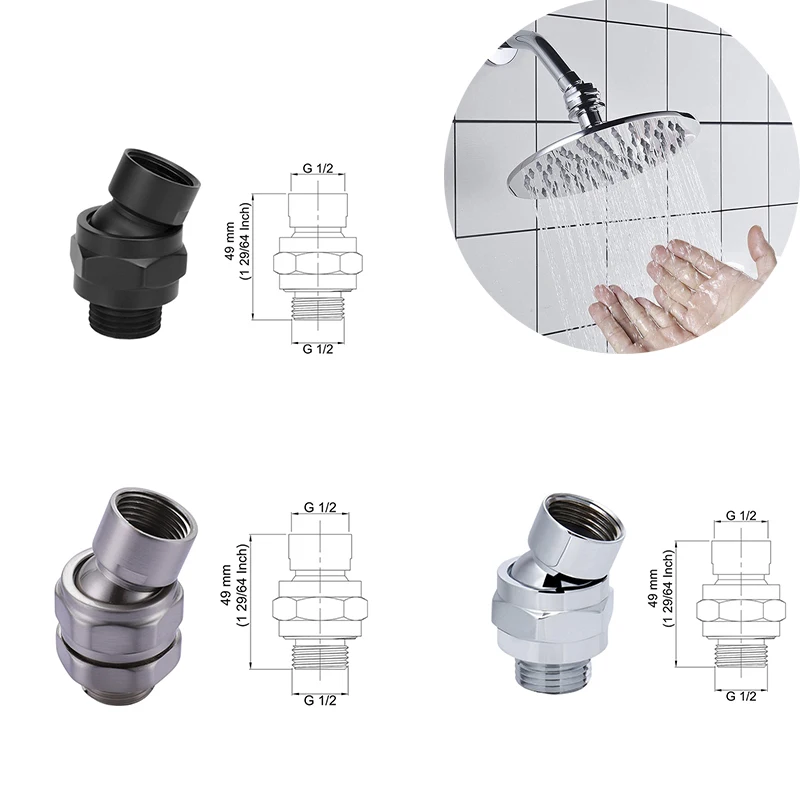 NearMoon Shower Head Swivel Ball Adapter – Solid Brass Universal Connector, Adjustable Joint, Matte Black, Fits Any Shower Arm