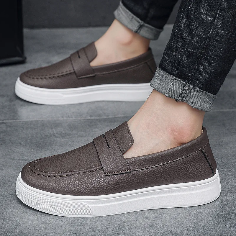 Mens loafers 2025 spring new British style casual leather shoes breathable comfortable trendy mens shoes Walking shoe - 3