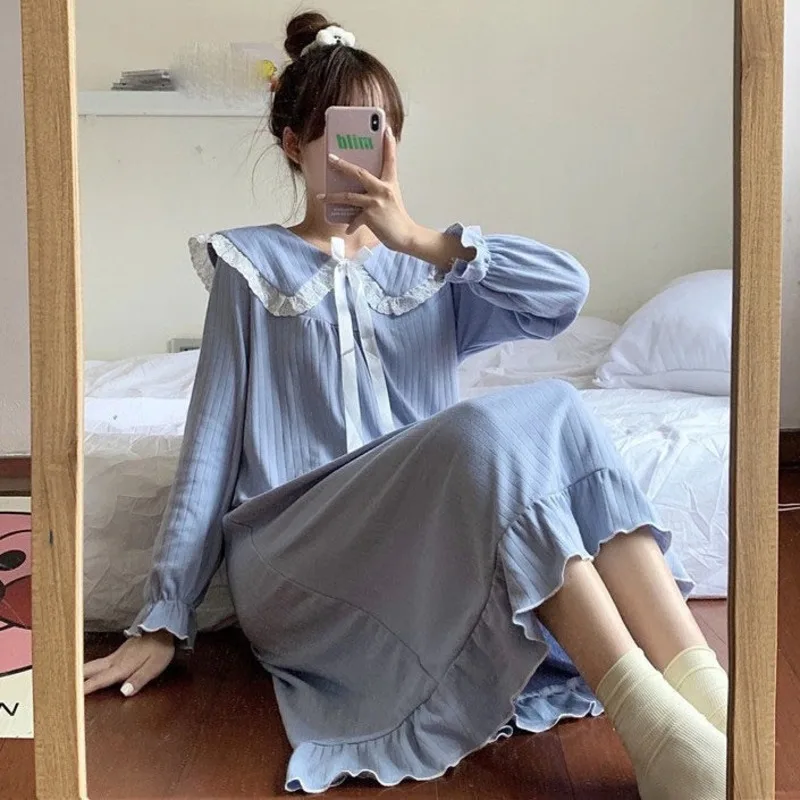 Lace Nightdress Women Fashion Long Sleeve Nightgown Court Style Princess Sleepshirt Sleepwear Spring Nightwear Home Dressin Gown