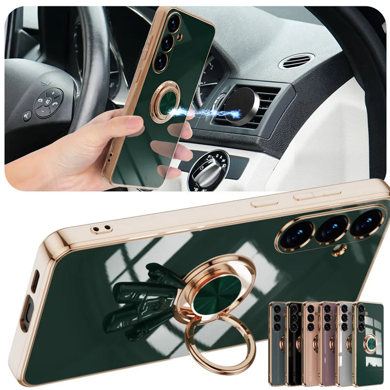 Enhanced Plating Rotation Ring Kickstand Phone Case - Durable Silicone