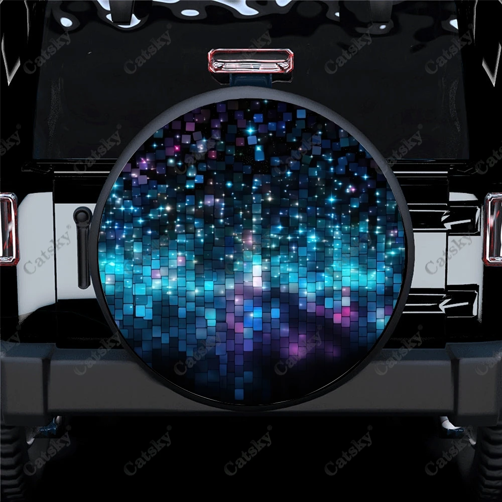 

Футуристический универсальный чехол из полиэстера для запасных колес с узором синего пикселя, пользовательские покрышки для шин для прицепа, фургона, внедорожника, грузовика, кемпера