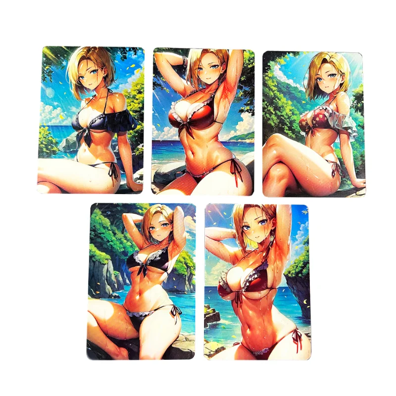 

5Pcs/Set Japan Anime Dragon Ball Android 18 Swimsuit Modelling Beauty Girl DIY Hobby Collectibles Game Flash Card Gift Toys