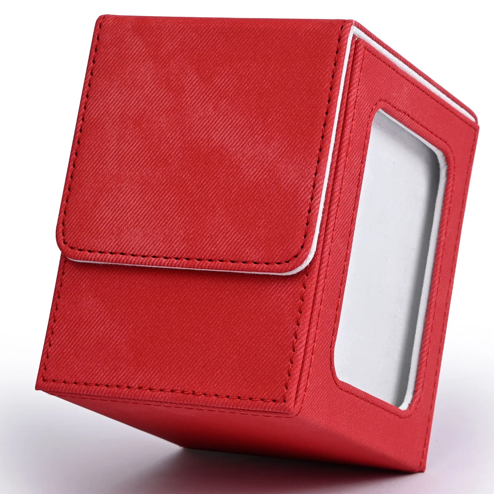 Premium PU Leather Trading Card Deck Box with Display Window - Denim Finish, Holds 120+ Sleeved Cards