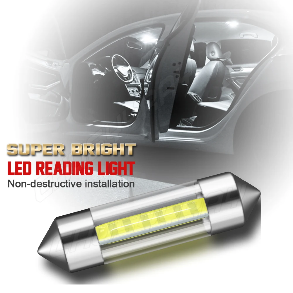 

CHUSYYRAY 2pcs Universal 36MM Car LED Light Bulb White Car Interior Dome License Plate Festoon Map Reading Light Mixed Lamp Set