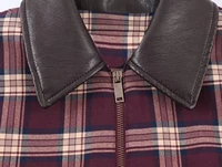 Winter new women's clothing European and American leather effect checkered lapel jacket checkered wide pleated skirt pants set - Image 5