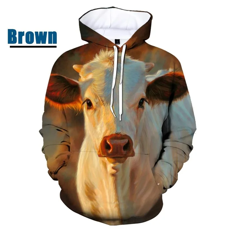 thumbnail image 1 of Sudadera con capucha con estampado 3D de vaca divertida para hombre, estilo hip hop, para parejas, informal, con estampado de ganado, de gran tamaño, 1 of 4