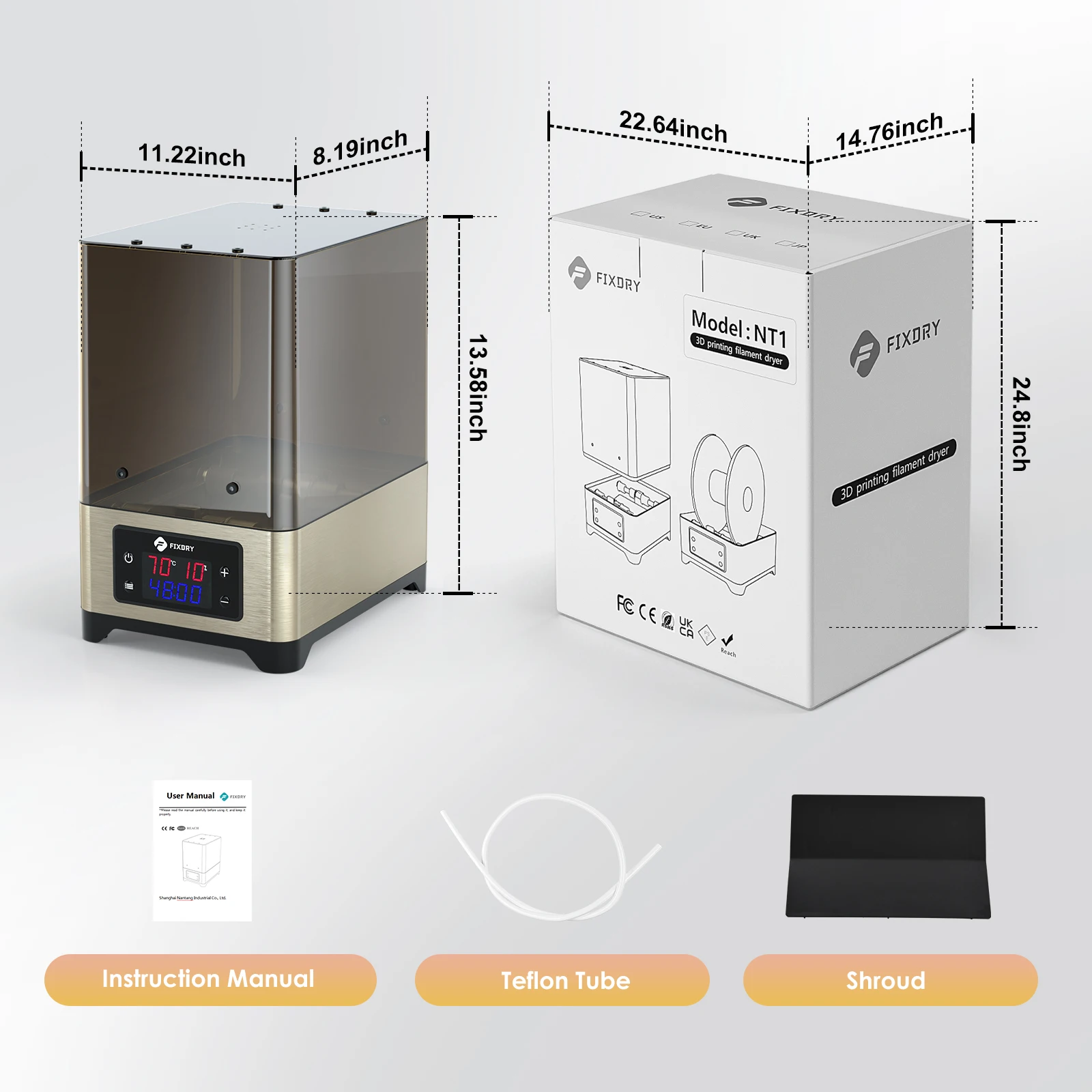 FIXDRY Extra Large Dry Box, Filament Dryer,1.75mm, 2.85mm, 3.00mm