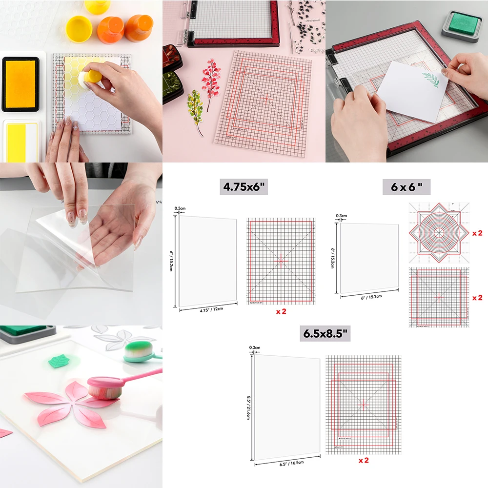 

4.75x6/6x6/6.5x8.5inch Photopolymer Grip Mat with Printed Guides for Stamp Positioning Tool Die Cut Centering Non-Slip Sticky