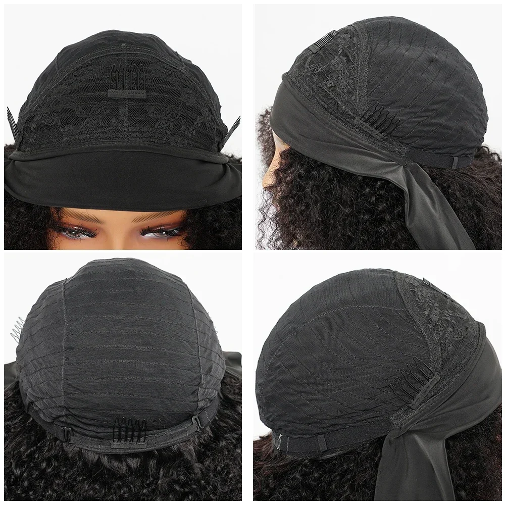 Human Hair Wig 250% Density Headband Afro Kinky Curly For Women No Glue Machine Made Full Wig