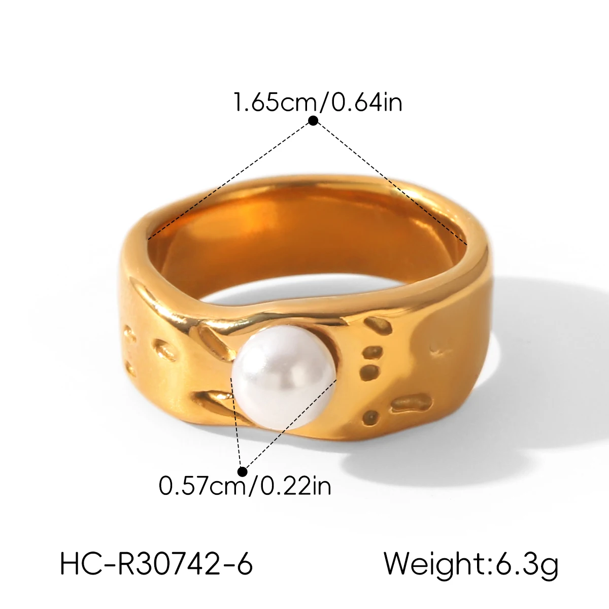 Goldfarbener Süßwasserperlenring, klobiger offener Ring, ästhetisch, Vintage, wasserdicht, anlaufgeschützt, Edelstahlschmuck für Damen – Detail 6