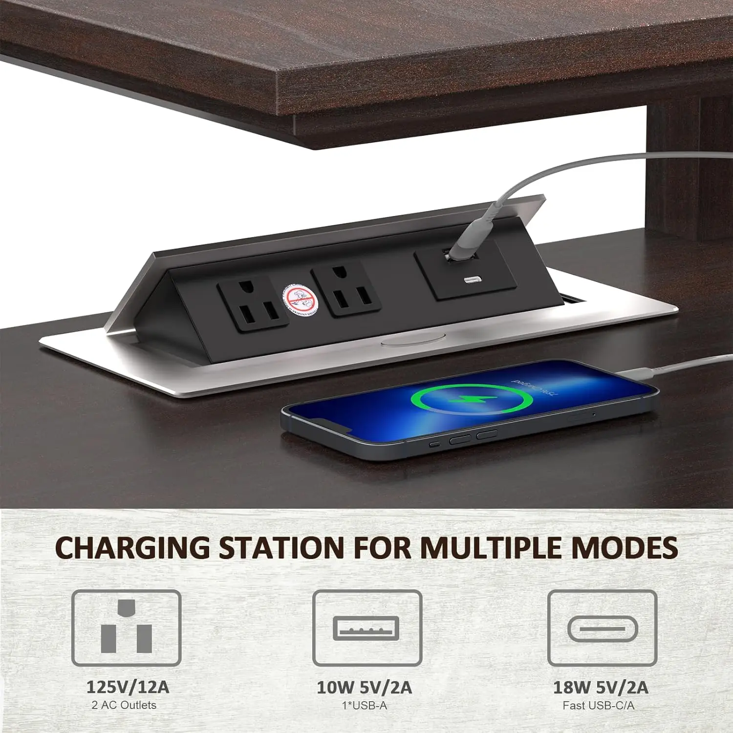 24''Tall End Table with Charging Station, Adjustable Shelf, Storage Side Table,21" Large Nightstand for Living Room