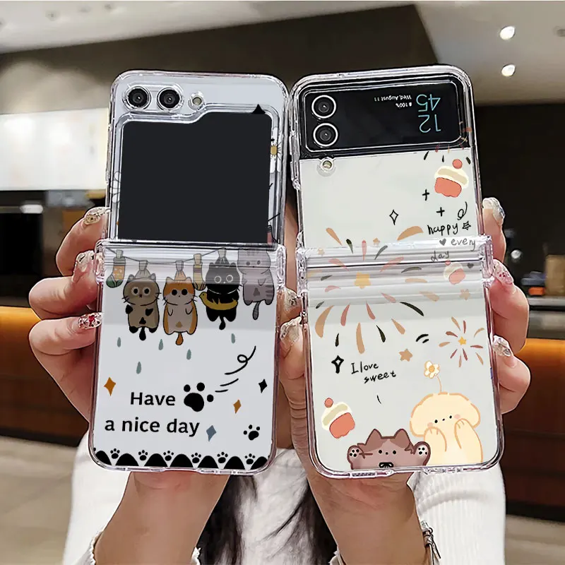 Transparent Folding Hard Phone Case with Bumper Cover for Samsung Galaxy Z Flip Series